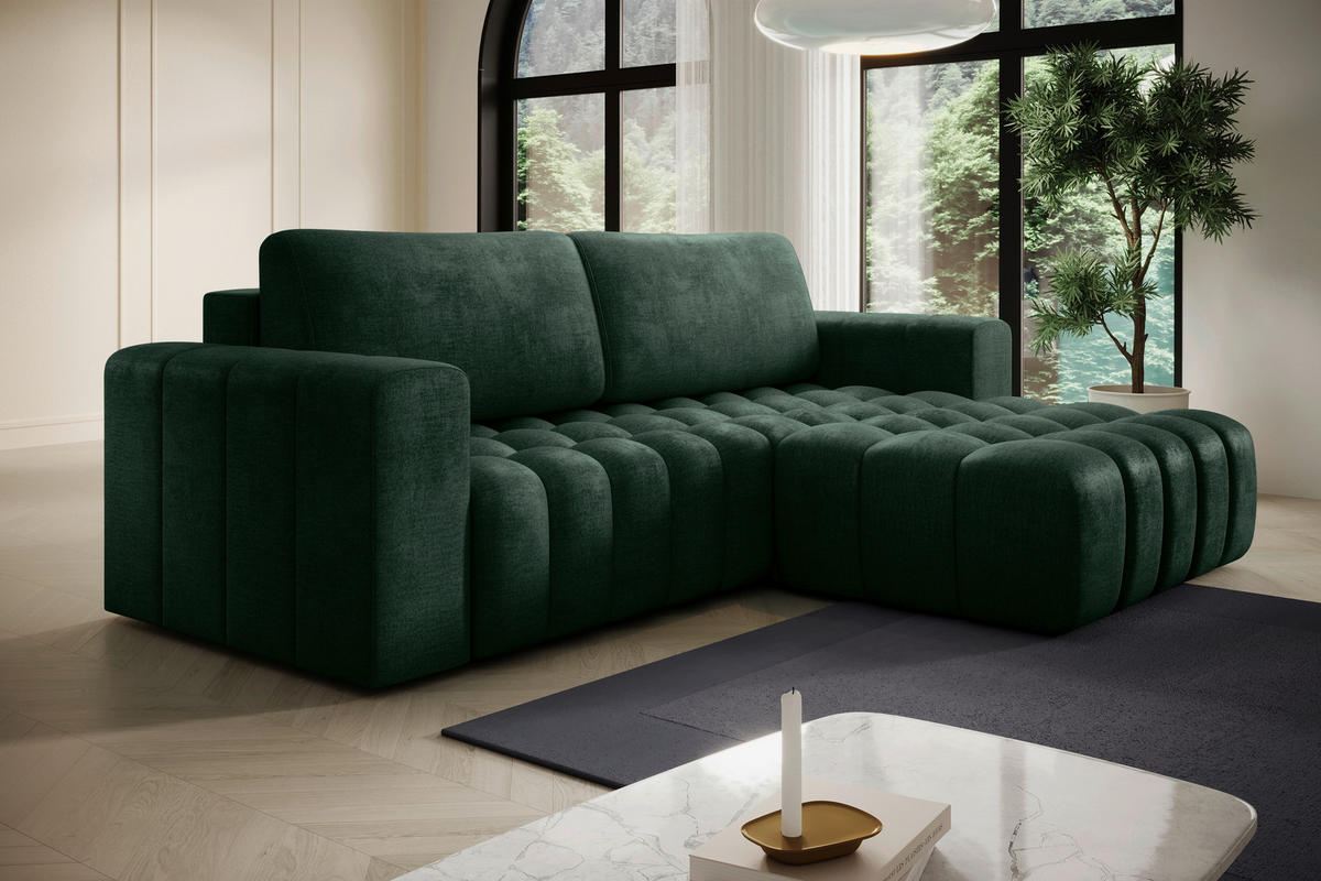 ECKSOFA BONETT in Samt Dunkelgrün  250/175 cm  - Dunkelgrün/Schwarz, Design, Kunststoff/Textil (250/175cm) - MID.YOU