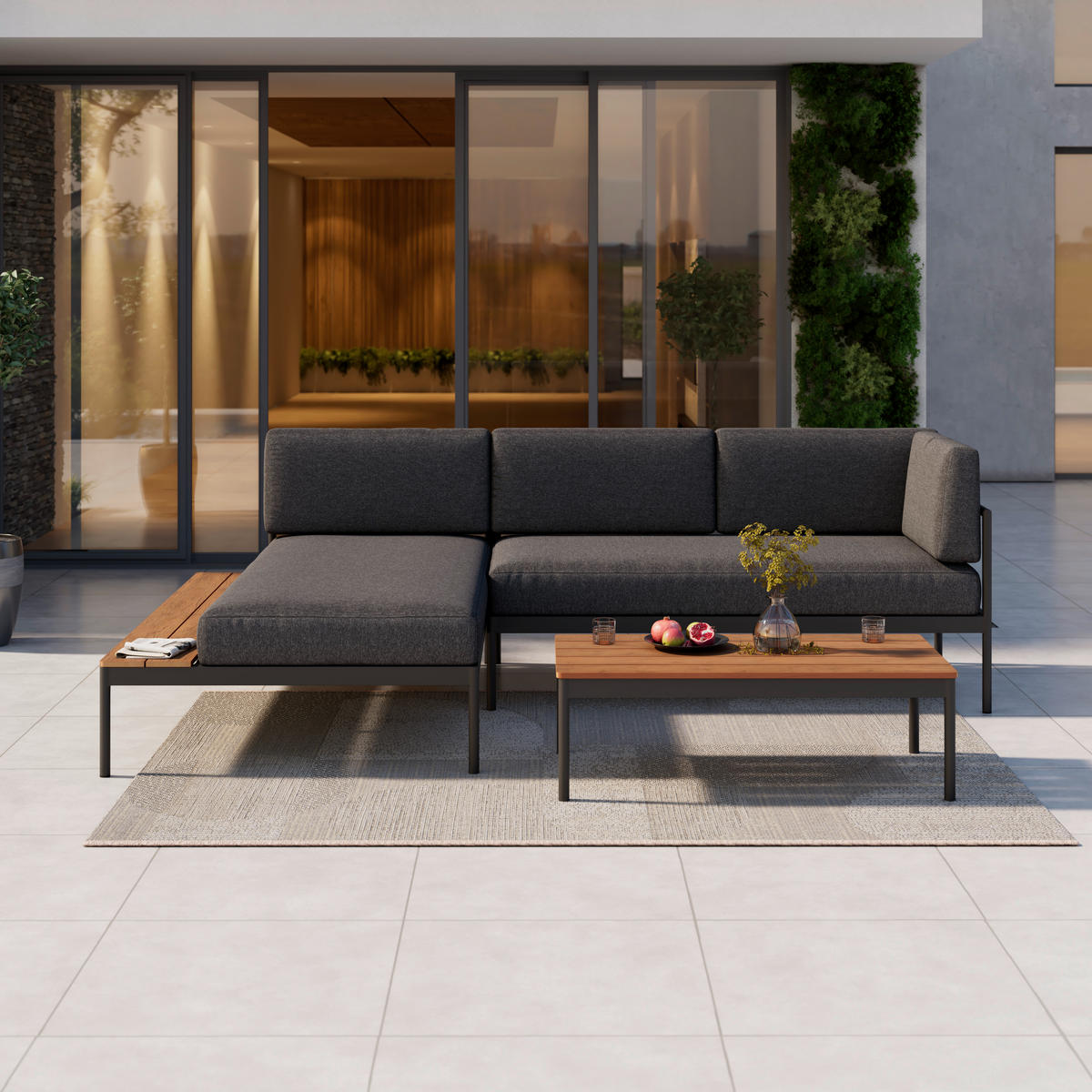 LOUNGEGARNITUR 149/99 cm Akazie massiv Aluminium  - Grau/Akaziefarben, MODERN, Holz/Textil (149/99cm) - Ambia Garden