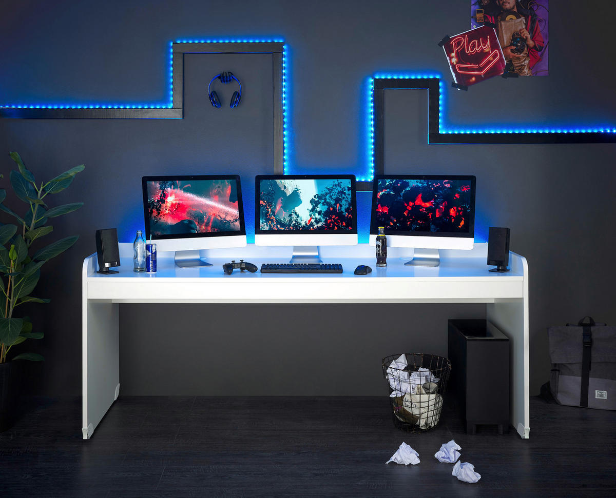 GAMING STOL  bijela  drvni materijal  - bijela, Moderno, drvni materijal/plastika (204,4/72/84,3cm) - MID.YOU
