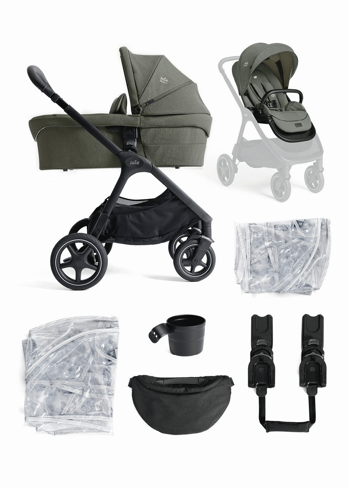 KINDERWAGENSET Finiti 2in1  - Salbeigrün/Schwarz, Basics, Textil/Metall (63/111/93cm) - JOIE SIGNATURE