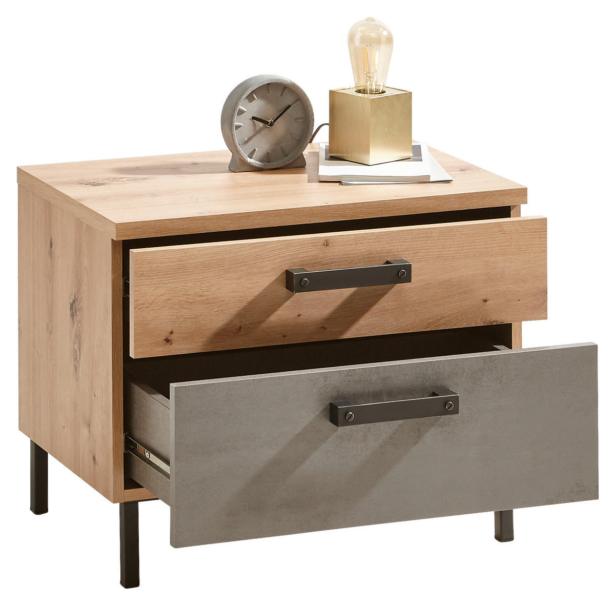 NACHTSCHRANK  - Anthrazit/Eiche Artisan, LIFESTYLE, Holzwerkstoff/Metall (58/46/38cm) - Ti'me