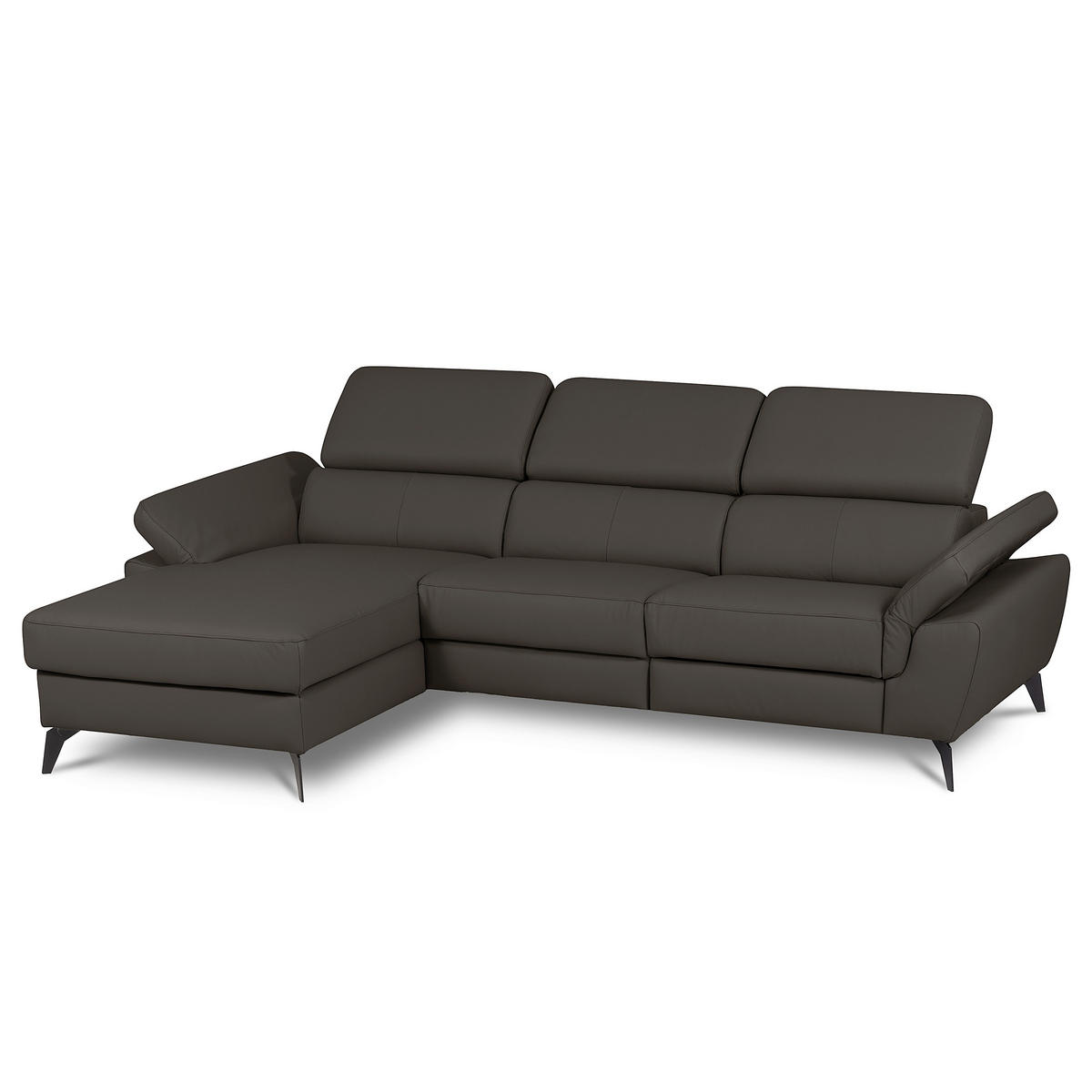 ECKSOFA SONO in Lederlook Echtleder Dunkelbraun Armteilverstellung, Kopfteilverstellung  179/252 cm  - Dunkelbraun/Schwarz, Design, Leder/Textil (179/252cm) - Livetastic