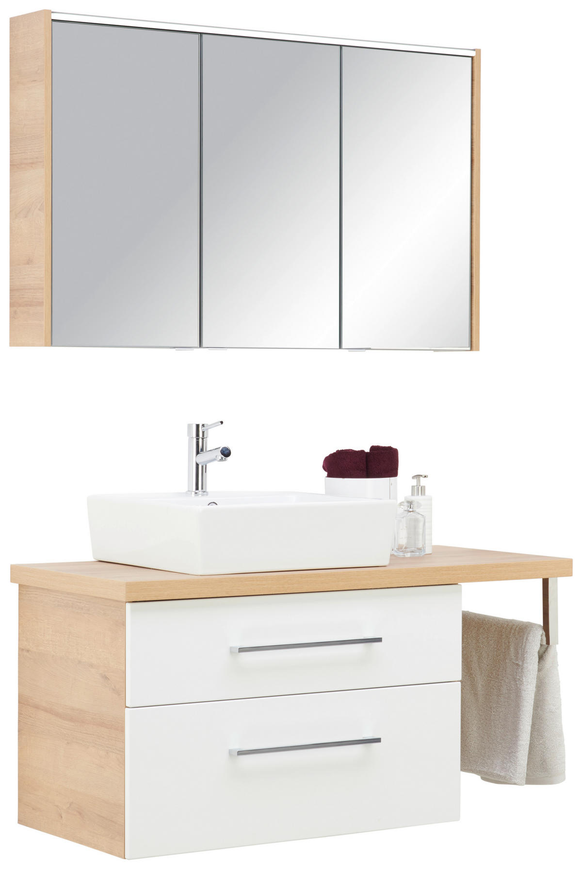 BADEZIMMER  in 110 cm  - Eichefarben/Weiß, MODERN, Glas/Keramik (110cm) - Voleo