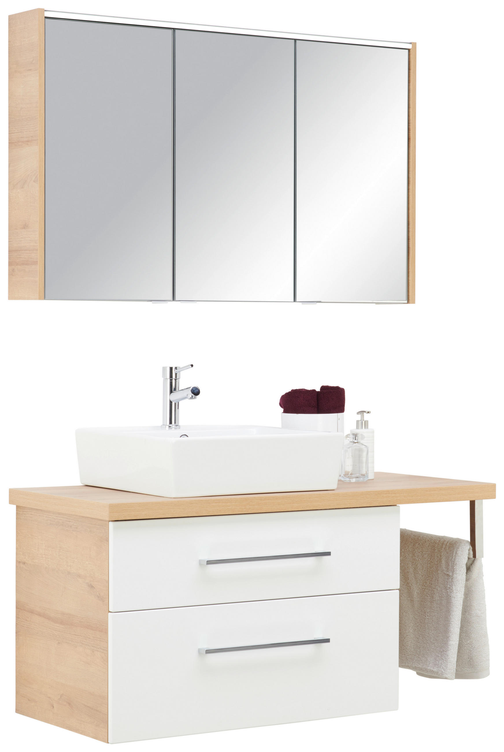 Voleo Badezimmer Lara Weiß, Eiche 110 cm