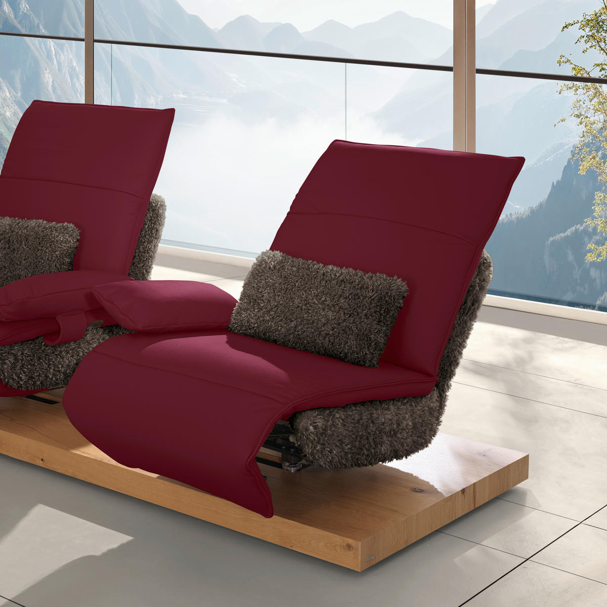 2-SITZER-SOFA  in Hochflor Echtleder Rot, Dunkelbraun  - Dunkelbraun/Rot, Design, Leder/Holz (240/65/104cm) - Koinor