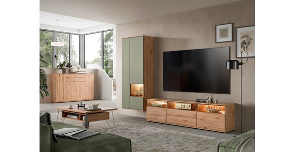 WOHNWAND  in Buchefarben, Schilfgrün  285/215/45 cm  - Schilfgrün/Buchefarben, KONVENTIONELL, Glas/Holzwerkstoff (285/215/45cm) - Venda