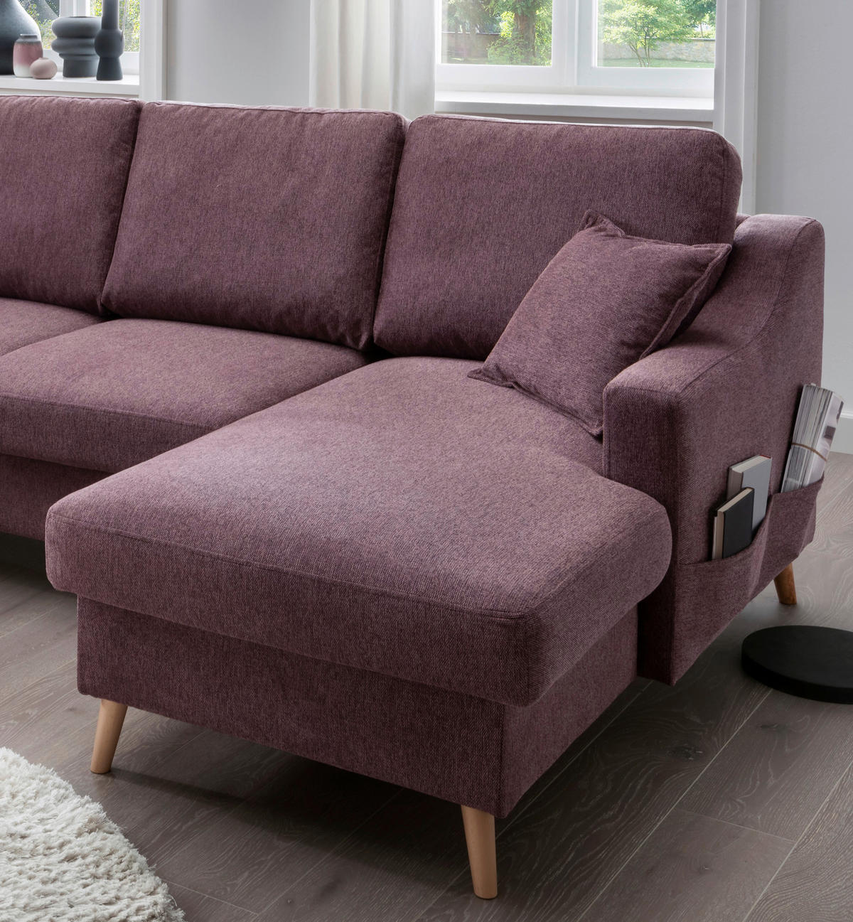 WOHNLANDSCHAFT Bordeaux Struktur  - Bordeaux/Naturfarben, KONVENTIONELL, Holz/Textil (200/301/150cm) - P & B
