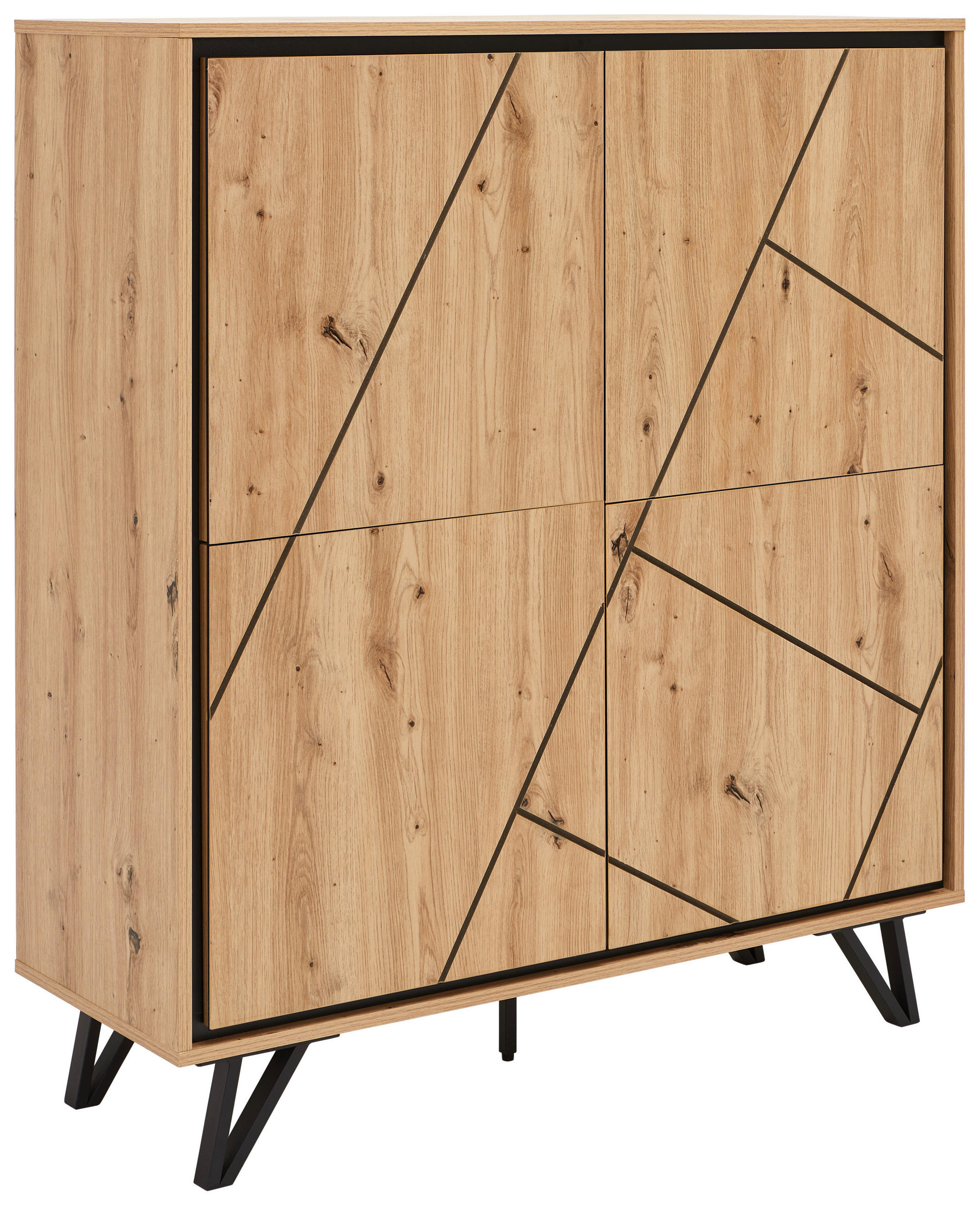 COMODĂ CU UȘI 110/125/40 cm  - culoare lemn stejar/negru, Lifestyle, metal/material pe bază de lemn (110/125/40cm) - MID.YOU