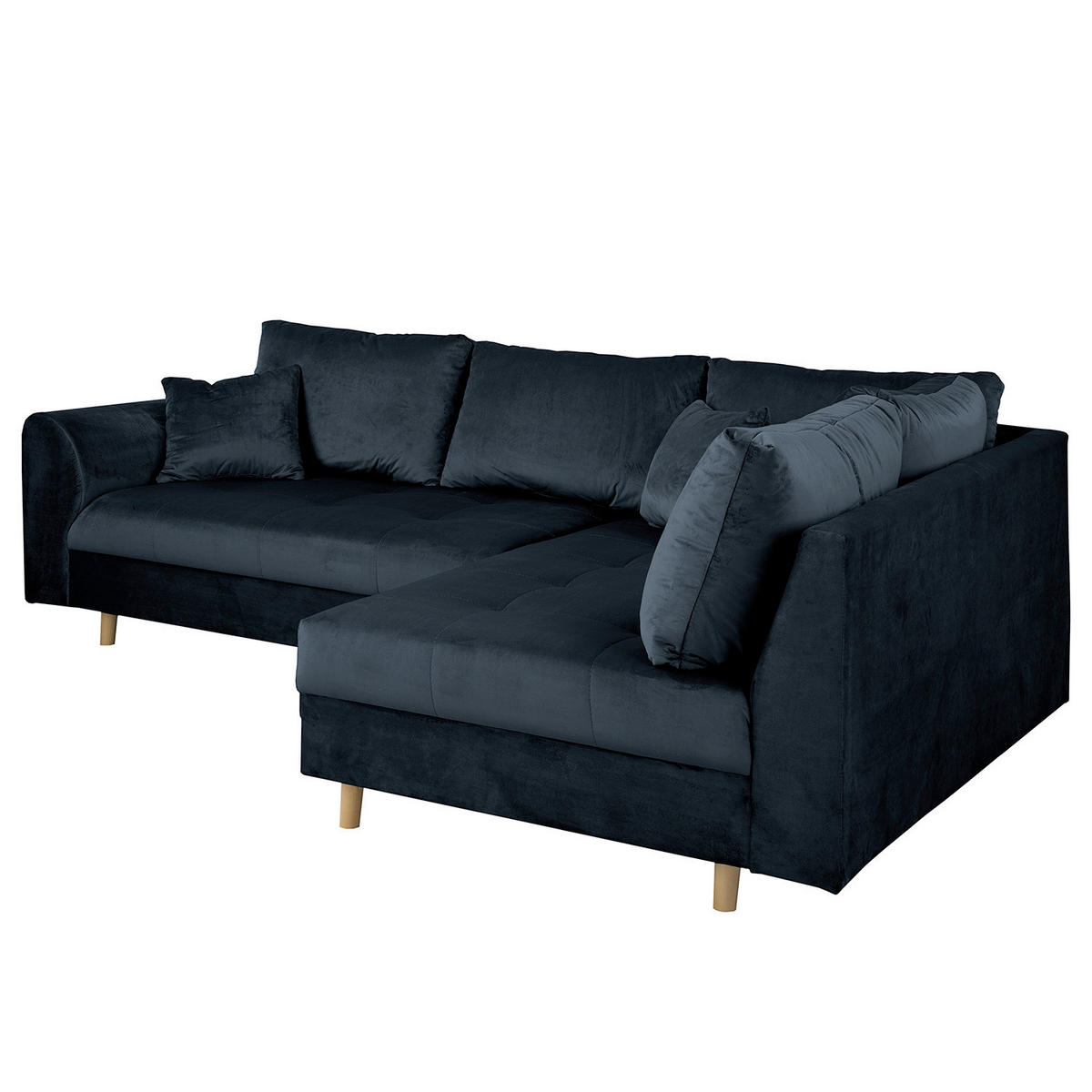 ECKSOFA inkl. Hocker Ariella in Samt Dunkelblau  231/161 cm  - Naturfarben/Dunkelblau, Design, Holz/Textil (231/161cm) - Livetastic