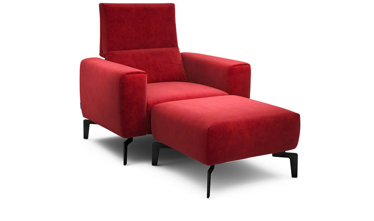 Sessel inkl. Hocker Samt    - Rot/Schwarz, Design, Textil/Metall (110/85/86-94cm) - SENSOO