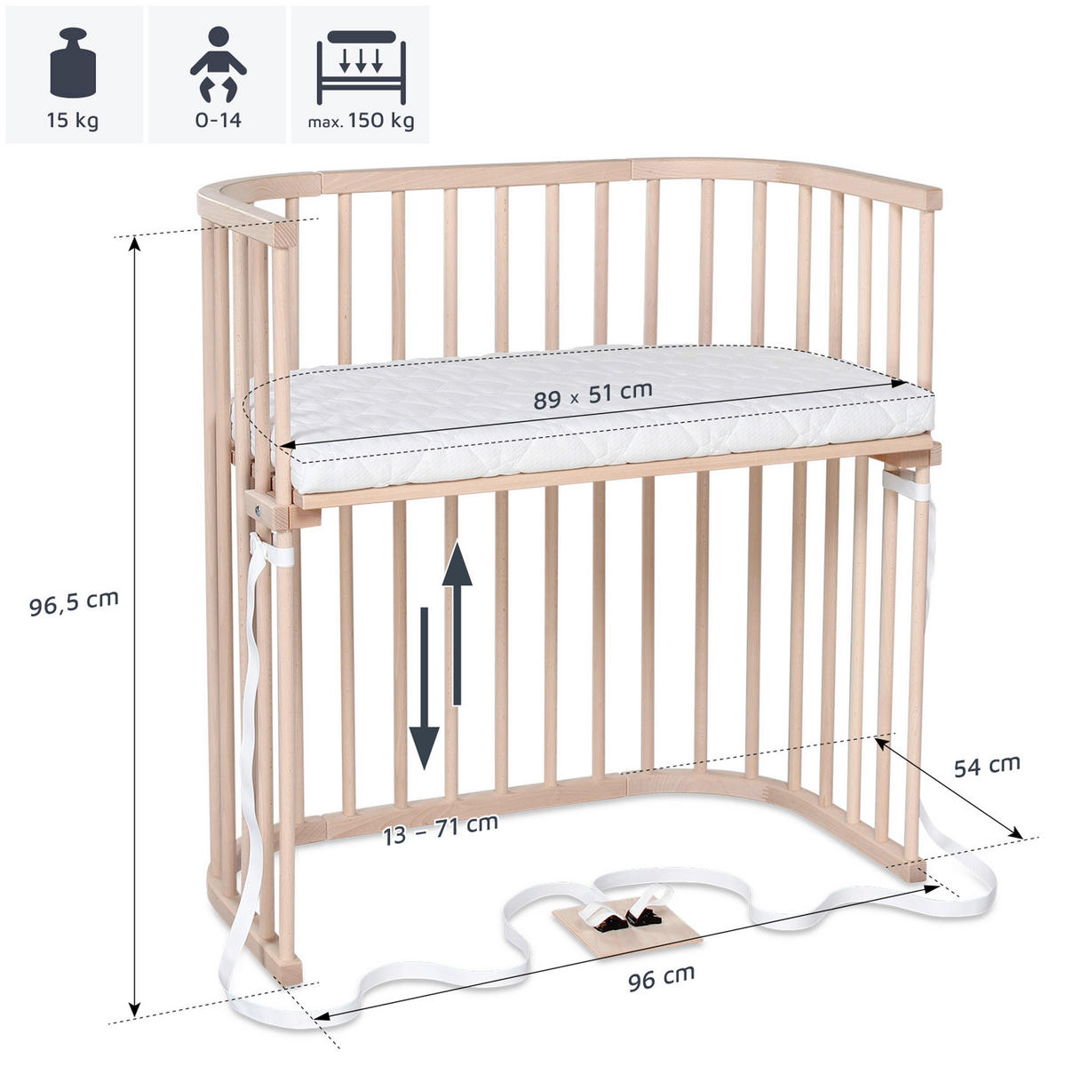 BEISTELLBETT  96/54/96,50 cm  - Naturfarben, Basics, Holz (96/54/96,50cm) - Babybay