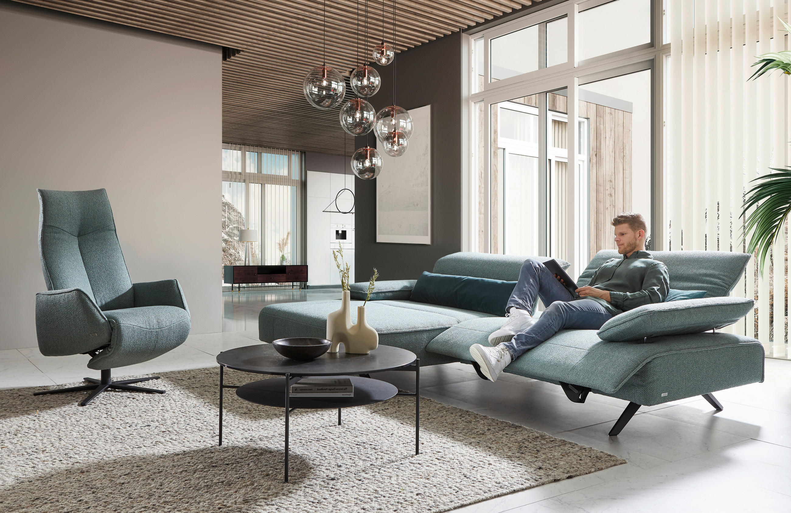 ECKSOFA in Flachgewebe Petrol  - Anthrazit/Petrol, Design, Textil (164/280cm) - Johann Jakob