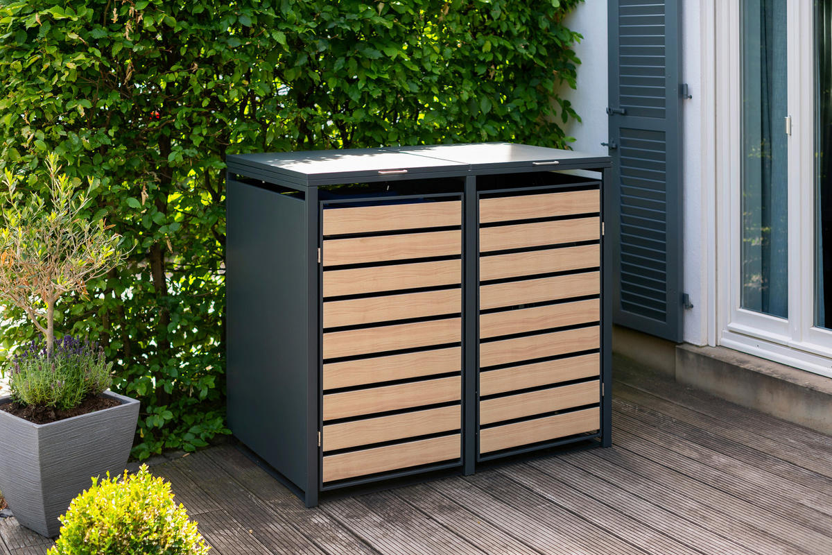 MÜLLTONNENBOX - Anthrazit/Naturfarben, Basics, Metall (80/116/132cm) - Ambia Garden