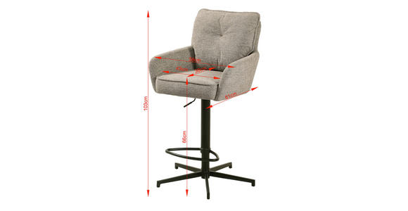 BARHOCKER Leinenoptik Schwarz, Taupe Eisen Stoffauswahl, Sitzfläche 360° drehbar - Taupe/Schwarz, Design, Textil/Metall (58/103-123/61cm) - Novel