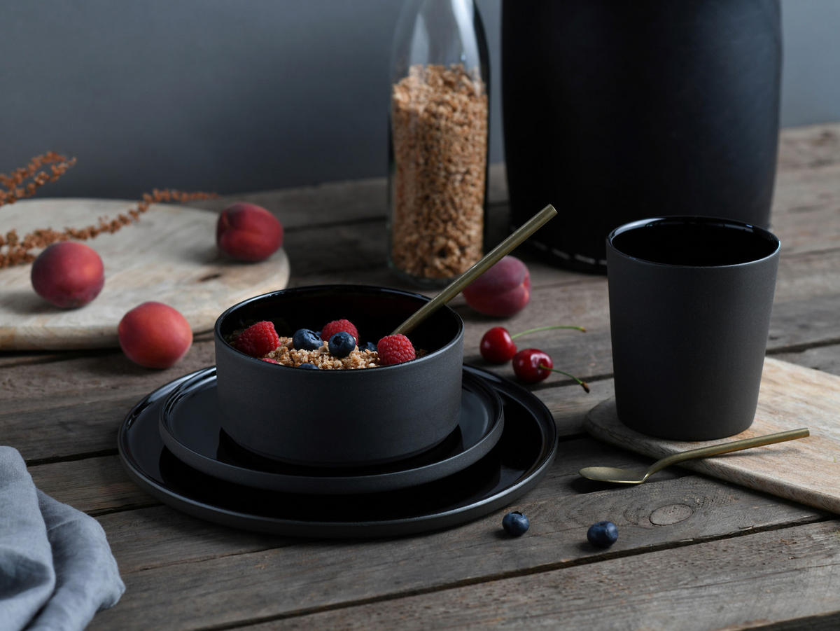KAFFEEBECHERSET Futuro 4-teilig  - Schwarz, Basics, Keramik (22,5/22,5/13,5cm) - Creatable