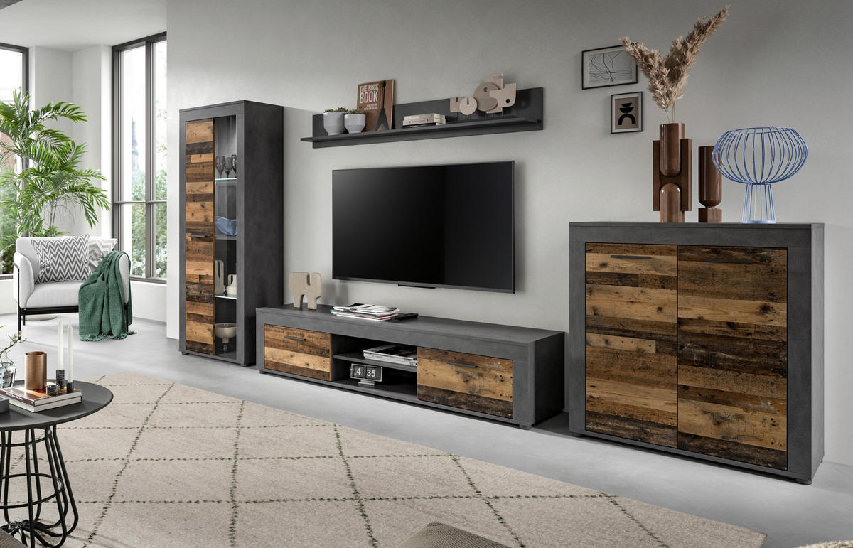 OBÝVACÍ STĚNA přírodní barvy - černá/přírodní barvy, Design, kompozitní dřevo/plast (330/159/35cm) - MID.YOU