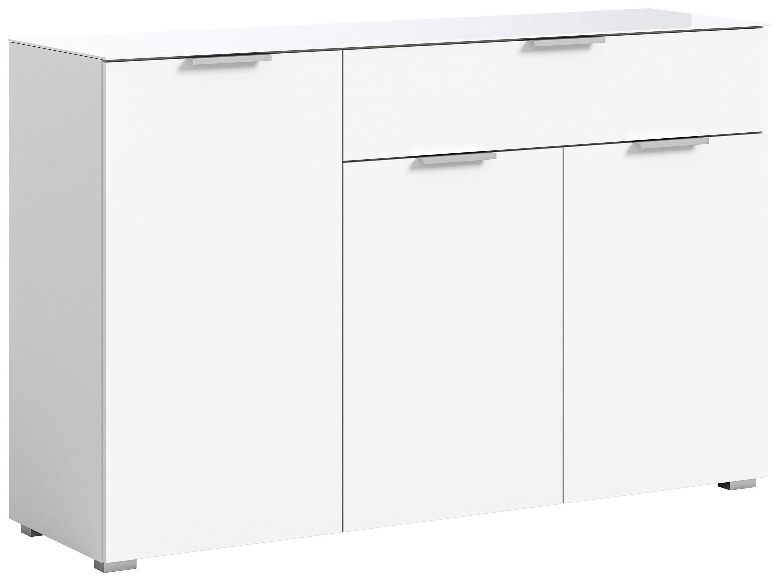 KOMMODE 135/86/40 cm  in Weiß  - Silberfarben/Schwarz, Design, Glas/Holzwerkstoff (135/86/40cm) - Livetastic