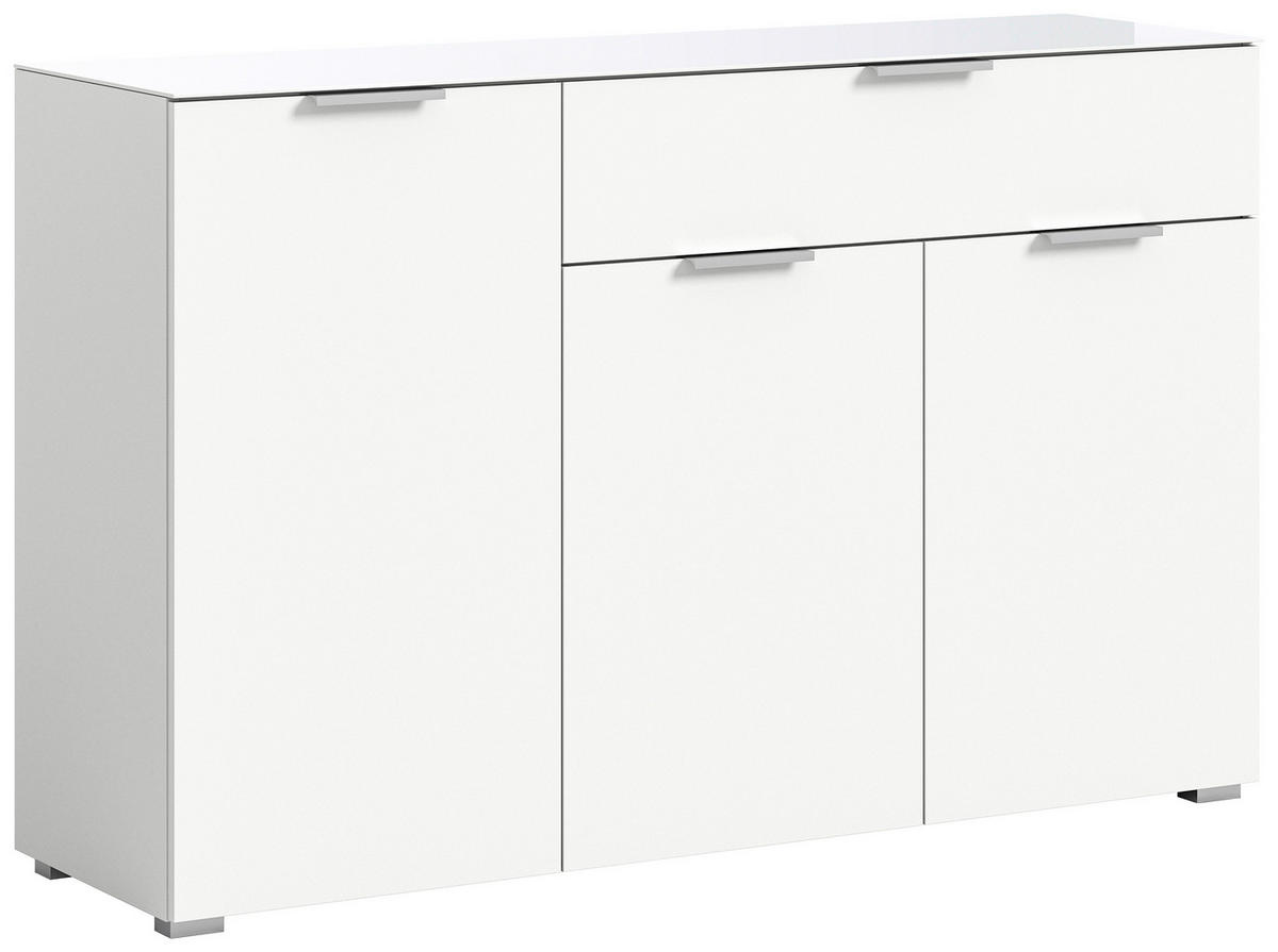 KOMODA   135/86/40 cm   bijela  - bijela/srebrne boje, Design, staklo/drvni materijal (135/86/40cm) - Modern Living