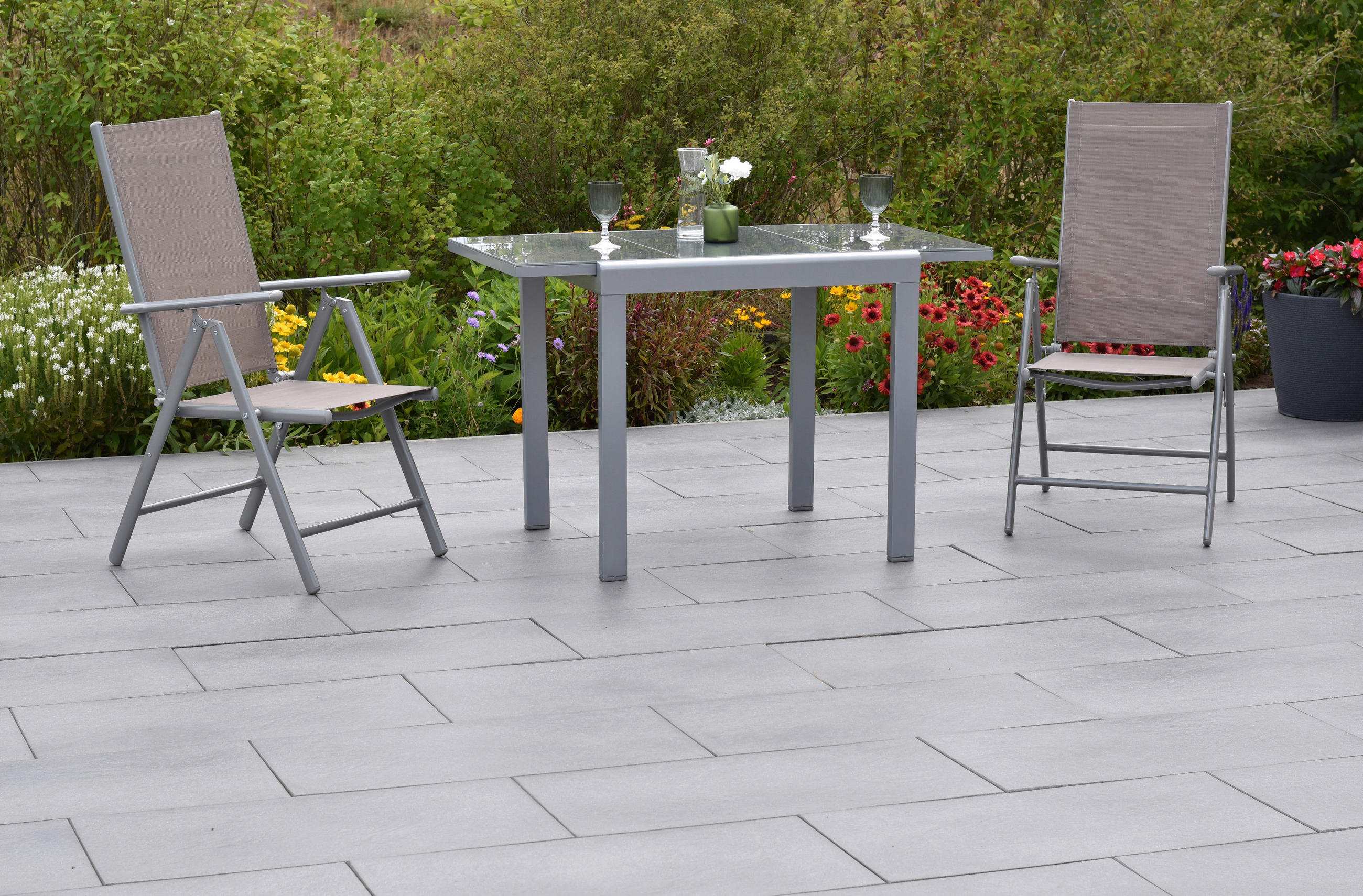GARTENSET 3-teilig Aluminium - Taupe/Silberfarben, MODERN, Kunststoff/Metall - Gardenson