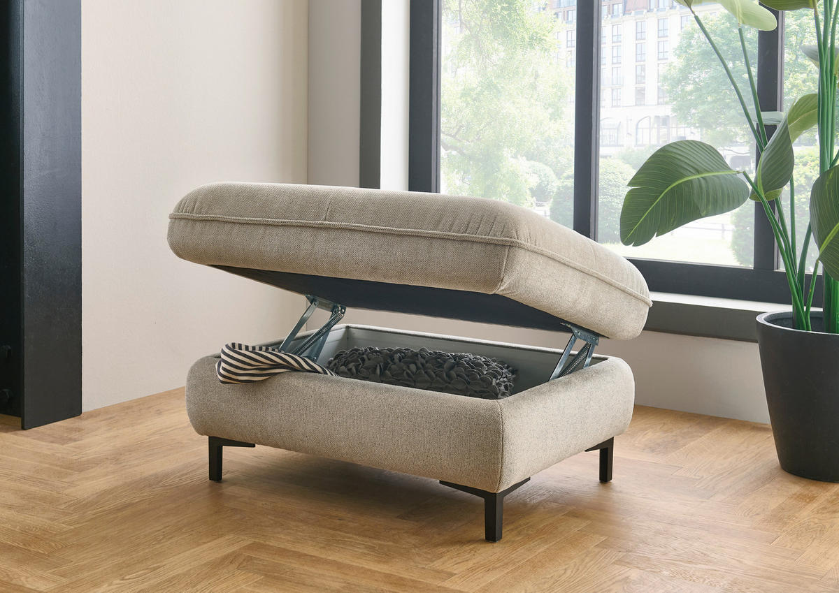 ECKSOFA  in Flachgewebe Sandfarben  214/308 cm  - Sandfarben/Schwarz, Design, Textil/Metall (214/308cm) - Beldomo Speed