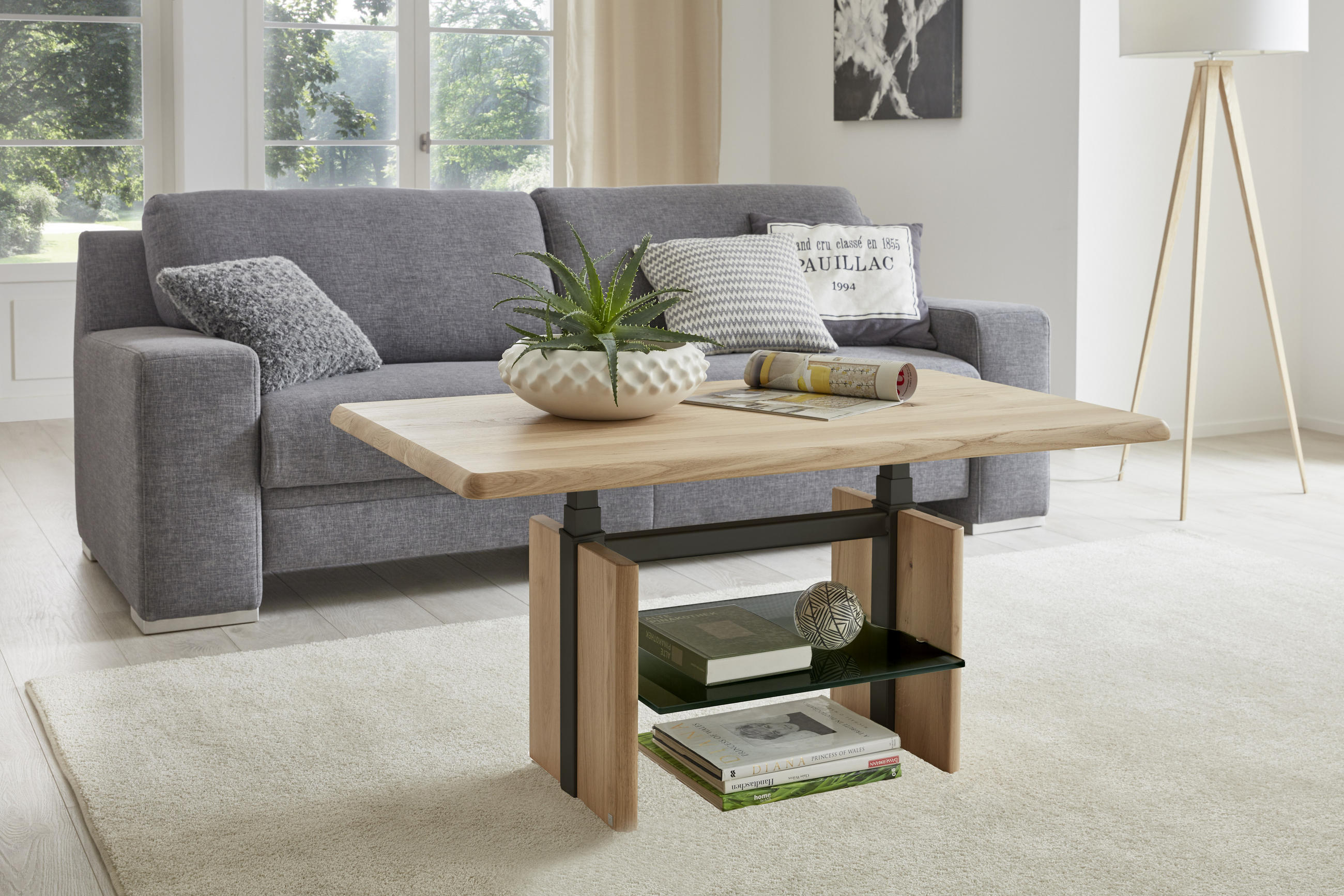 COUCHTISCH Wildeiche massiv 110/65/50-69 cm rechteckig Schwarz, Eichefarben  - Eichefarben/Schwarz, Trend, Holz (110/65/50-69cm) - Venda