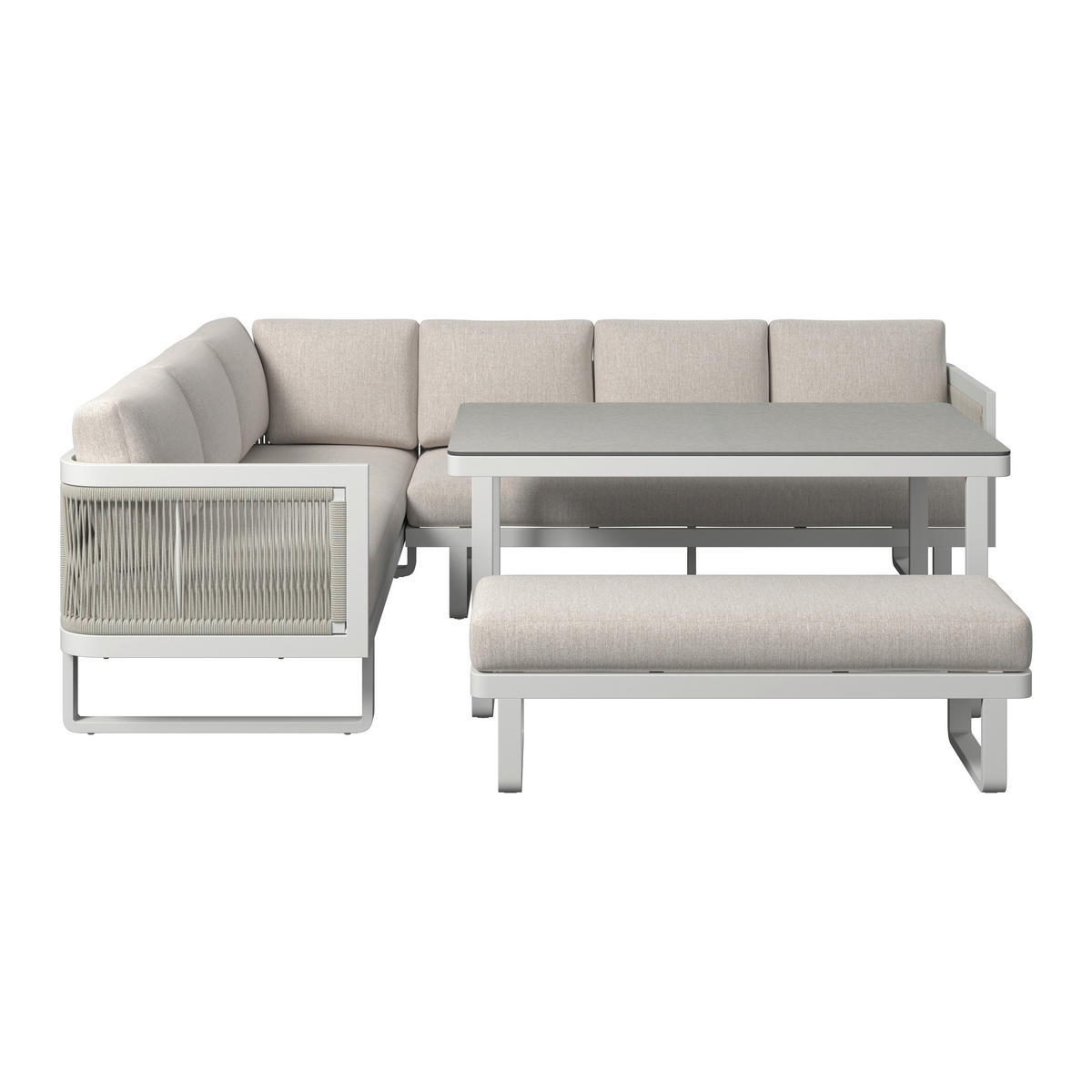 DINING-LOUNGESET 190/241 cm Aluminium  - Beige/Hellgrau, Design, Glas/Textil (190/241cm) - Amatio
