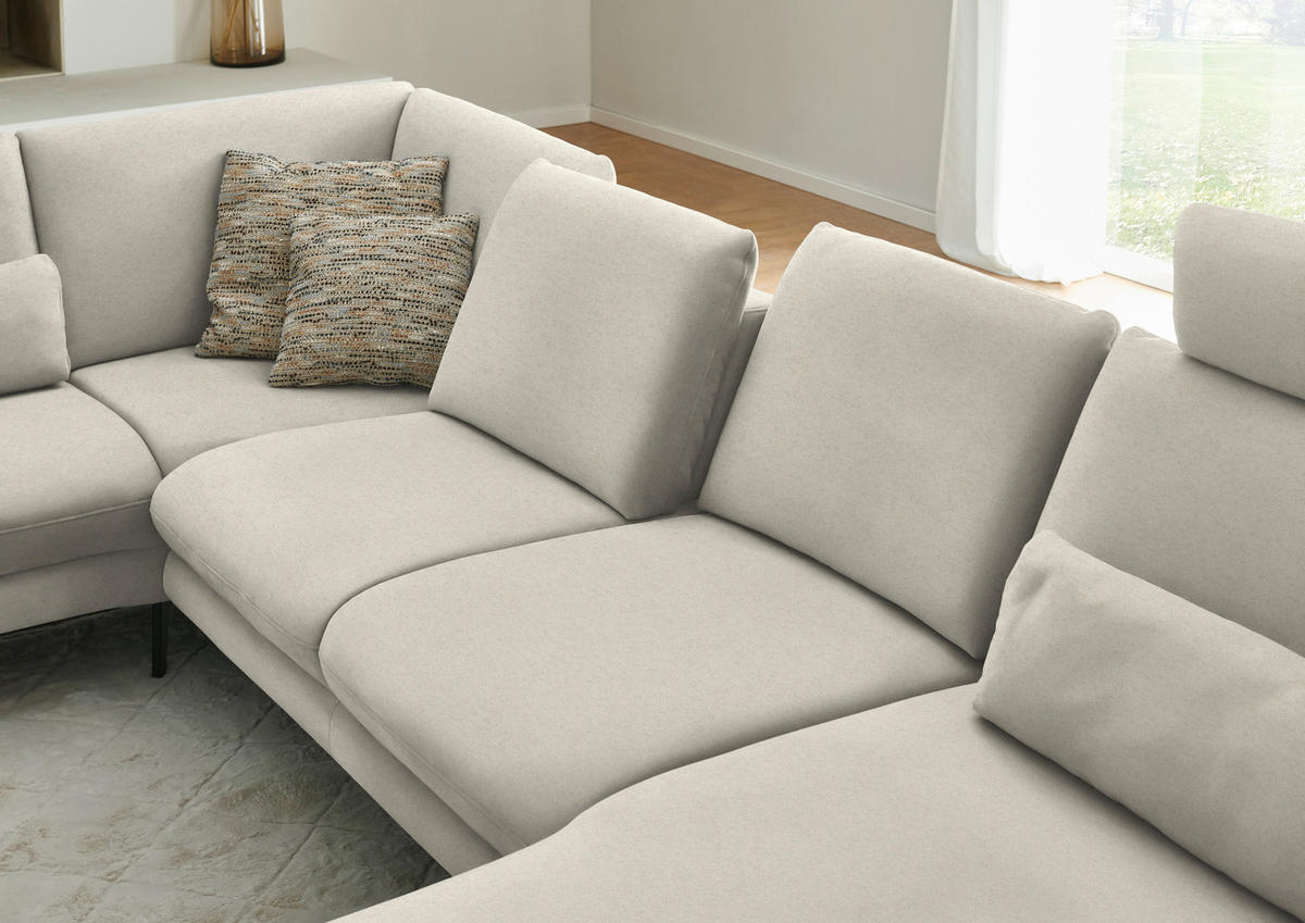 WOHNLANDSCHAFT  in Chenille, Flachgewebe Naturfarben  - Schwarz/Naturfarben, Design, Textil/Metall (208/344/180cm) - Dieter Knoll