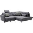 ECKSOFA in Flachgewebe, Leinenoptik Dunkelgrau  - Dunkelgrau/Schwarz, Design, Textil/Metall (247/208cm) - Xora