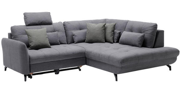 ECKSOFA in Flachgewebe, Leinenoptik Dunkelgrau  - Dunkelgrau/Schwarz, Design, Textil/Metall (247/208cm) - Xora