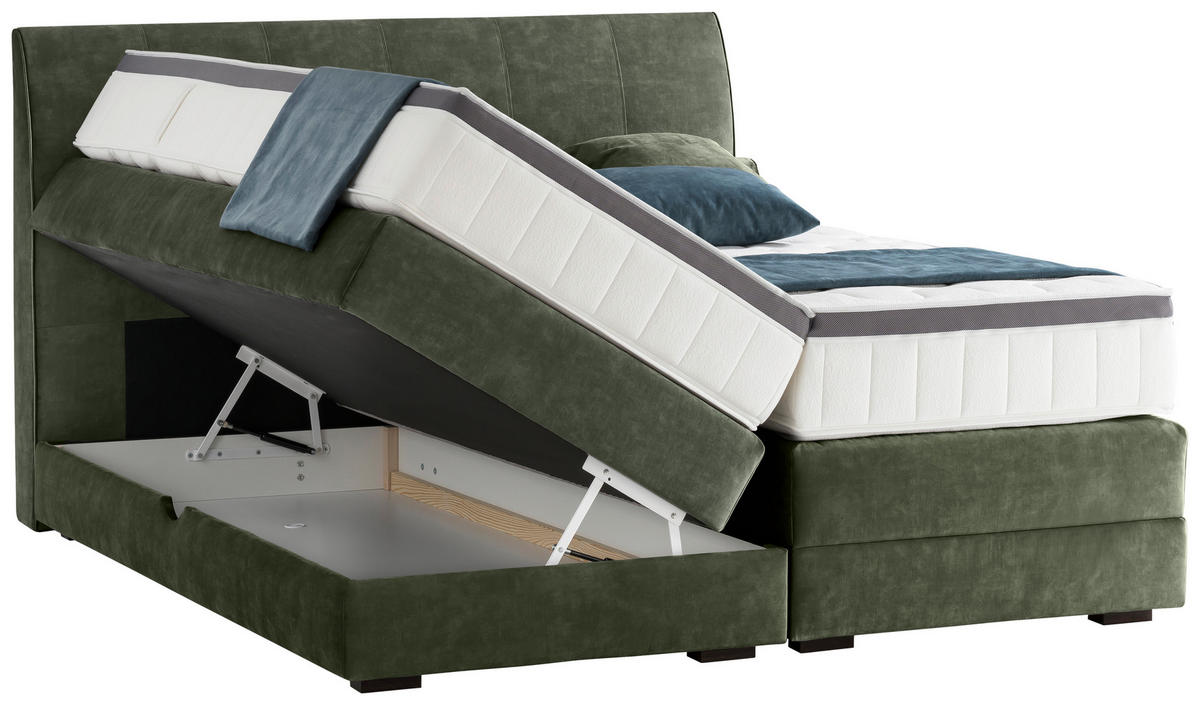 BOXSPRINGBETT 180/200 cm  in Waldgrün  - Waldgrün/Wengefarben, Konventionell, Holz/Textil (180/200cm) - Novel