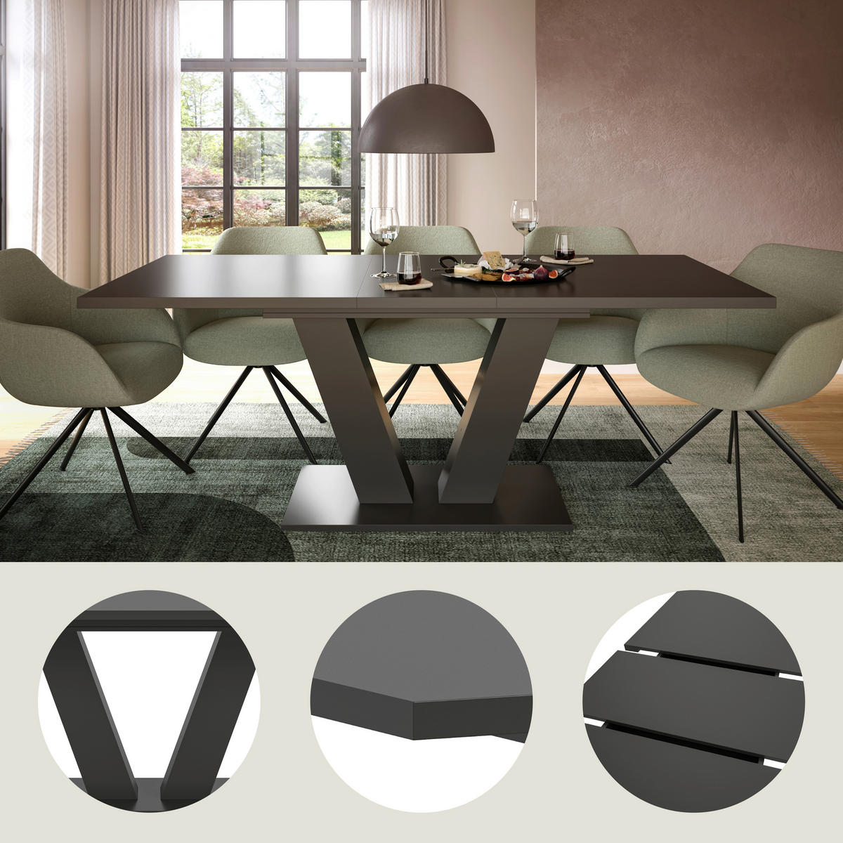 VÝSUVNÝ STŮL, šedá, 150-190/90/75 cm - šedá, Trend, kompozitní dřevo (150-190/90/75cm) - MID.YOU