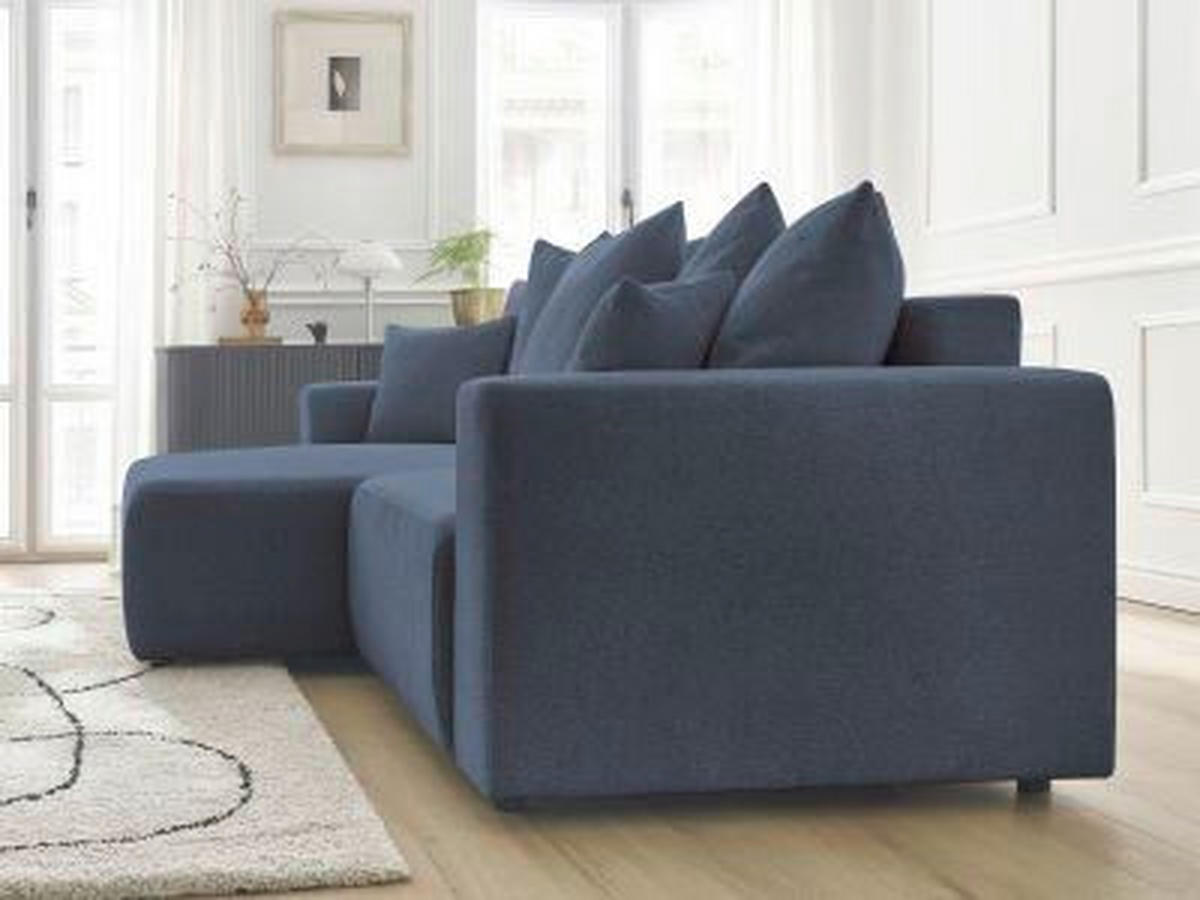 ECKSOFA Ottomane links  ATILLA Blau Flachgewebe  - Blau/Schwarz, MODERN, Kunststoff/Textil (149/244cm)