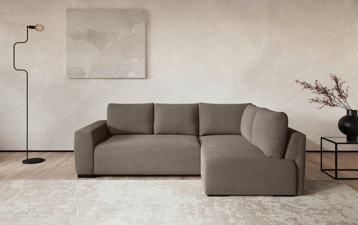 ECKSOFA  in Cord Taupe  - Taupe/Schwarz, Trend, Kunststoff/Textil (252/170cm) - MID.YOU