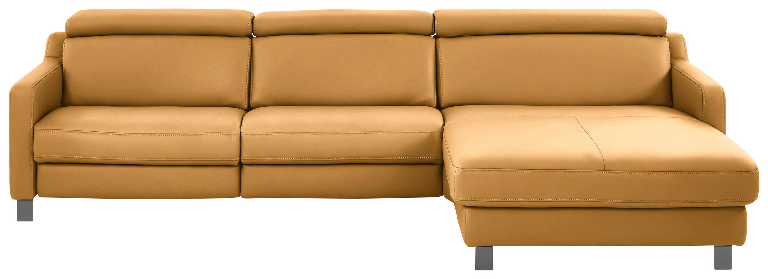 ECKSOFA in Echtleder Currygelb  - Currygelb/Schwarz, Design, Leder/Metall (291/176cm) - Valdera