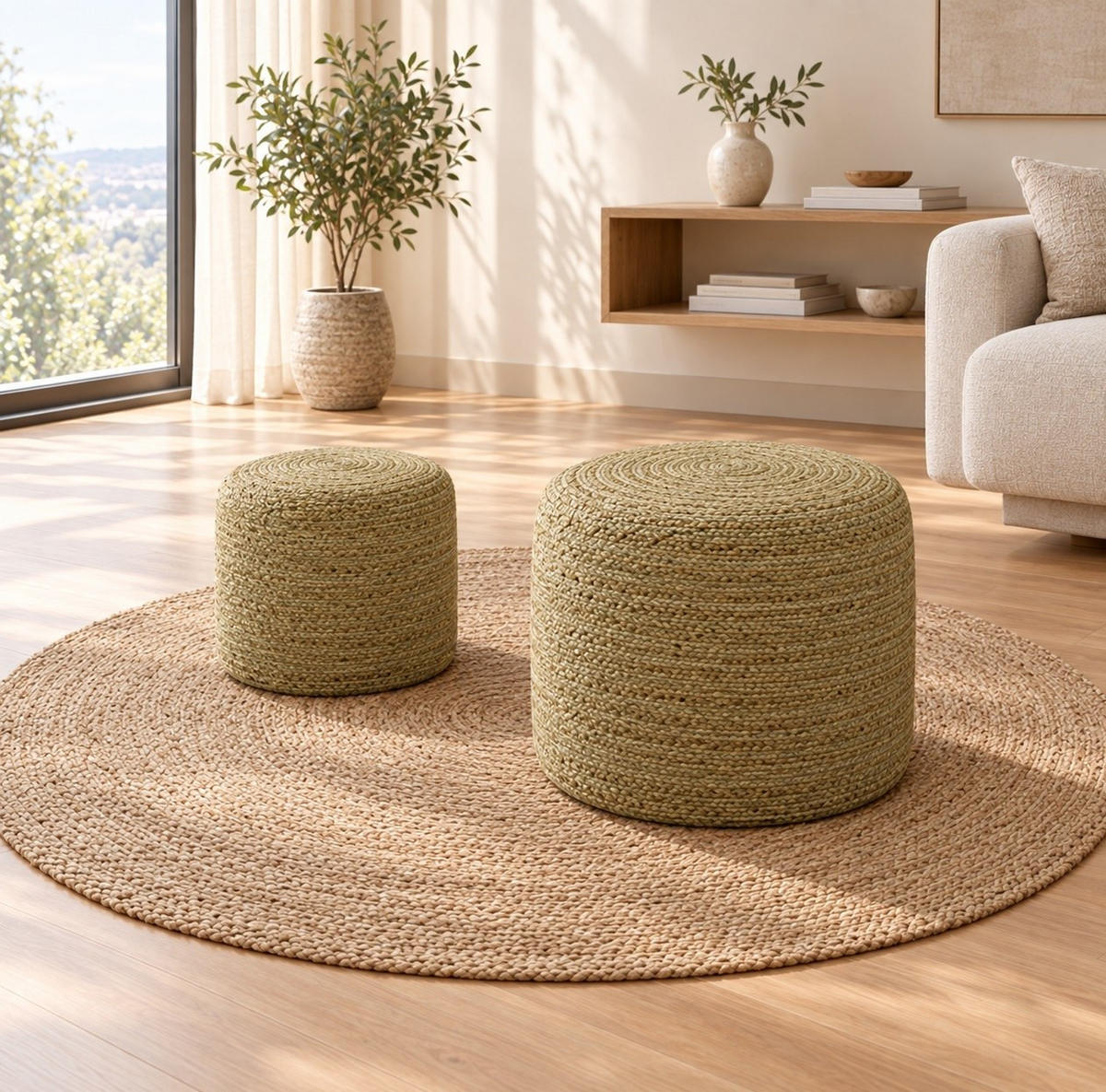 TABURE IZ BLAGA, tekstil naravne barve  - naravne barve, Trendi, tekstil (45/45/35cm) - Linea Natura