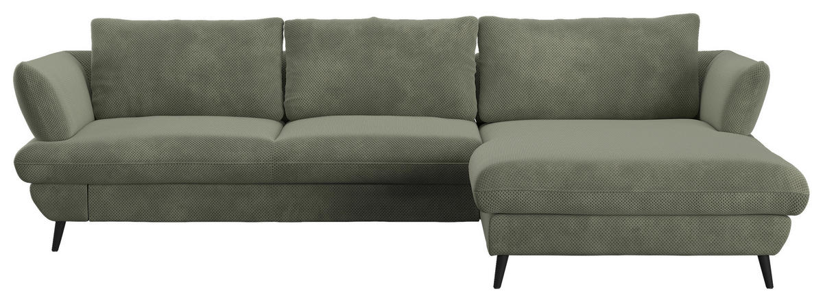 ECKSOFA in Velours Grün  - Schwarz/Grün, Design, Textil/Metall (281/181cm) - Livetastic