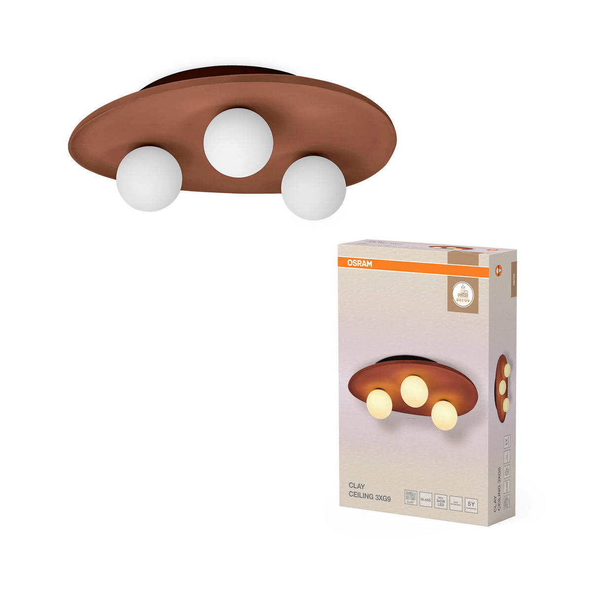 DECKENLEUCHTE    50/38,5/15,5 cm  - Braun, Basics, Glas/Keramik (50/38,5/15,5cm) - Osram