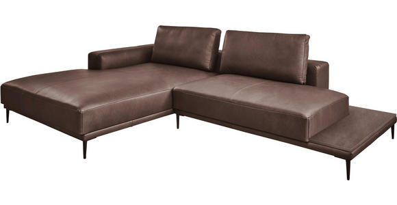 ECKSOFA in Echtleder Dunkelbraun 201/304 cm - Dunkelbraun/Schwarz, Design, Leder/Metall (201/304cm) - Emilio Belluti