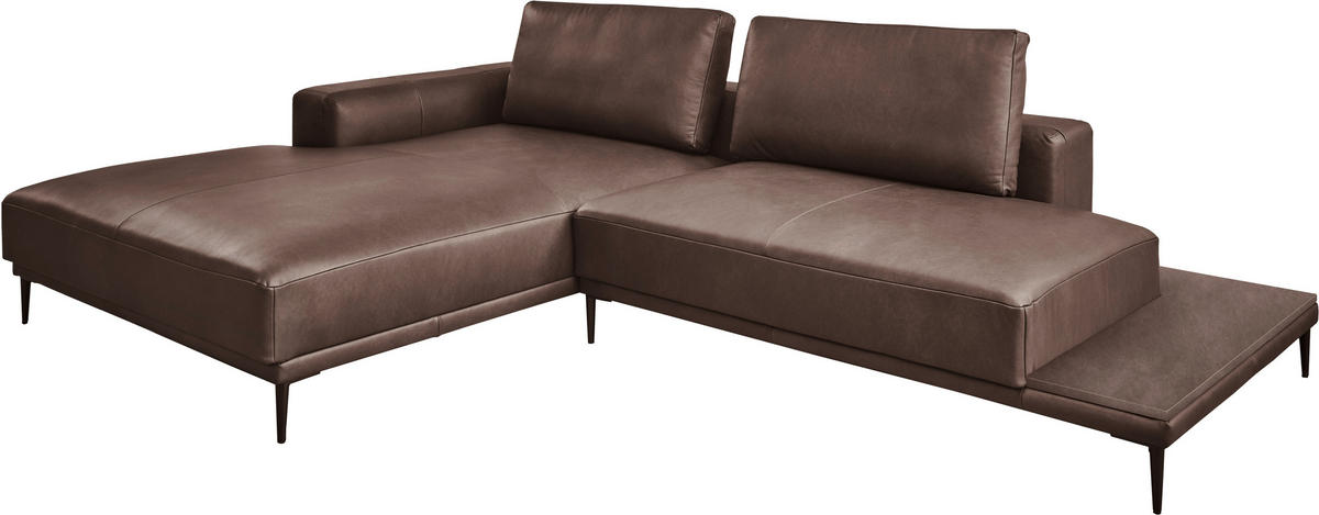 ECKSOFA in Echtleder Dunkelbraun  - Dunkelbraun/Schwarz, Design, Leder/Metall (201/304cm) - Emilio Belluti