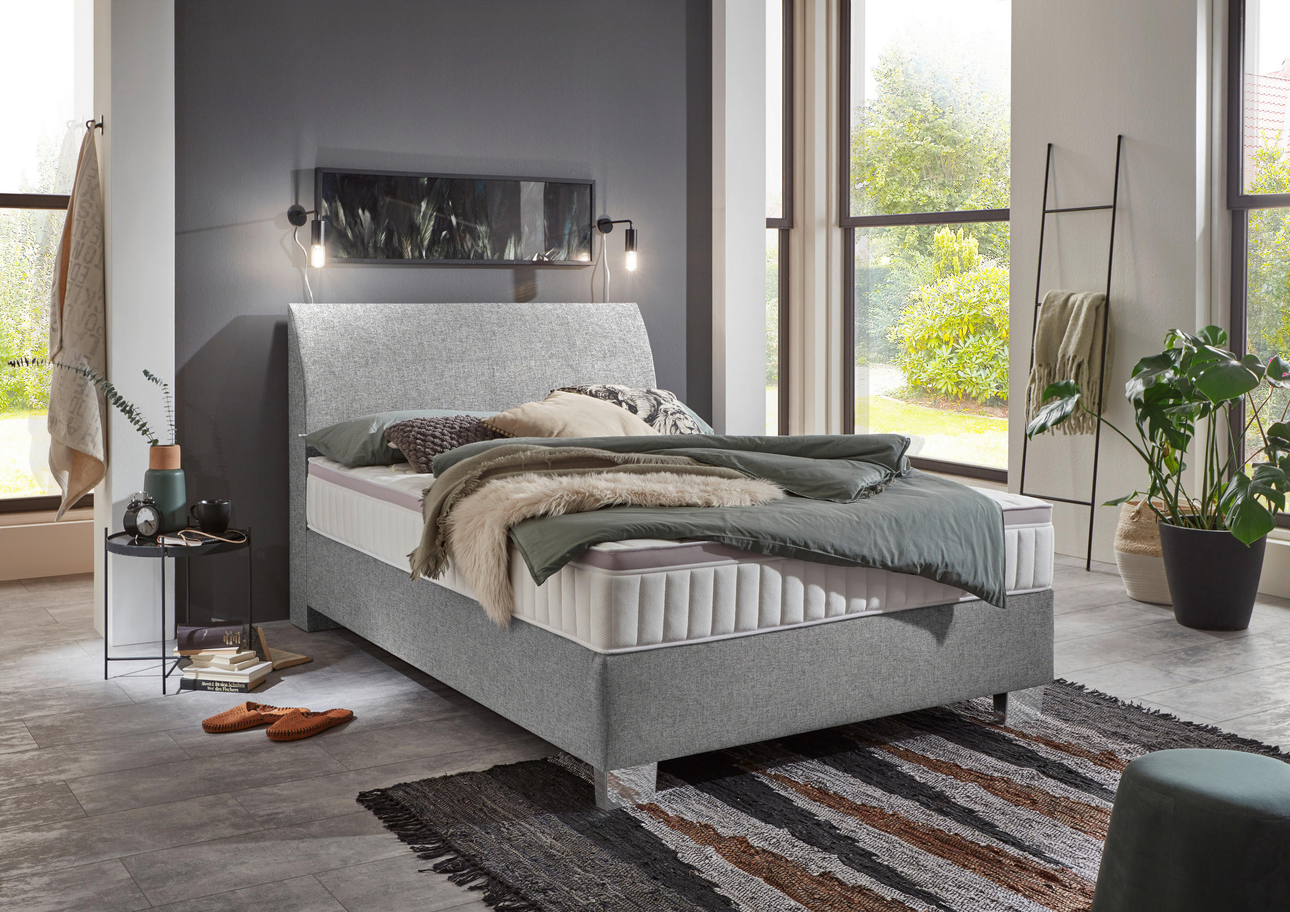 BOXSPRINGBETT 140/200 cm  in Taupe  - Taupe/Chromfarben, KONVENTIONELL, Kunststoff/Textil (140/200cm) - Hom`in