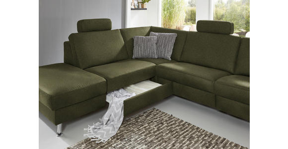 ECKSOFA in Mikrofaser Dunkelgrün 242/275 cm - Dunkelgrün/Alufarben, Design, Textil/Metall (242/275cm) - Dieter Knoll