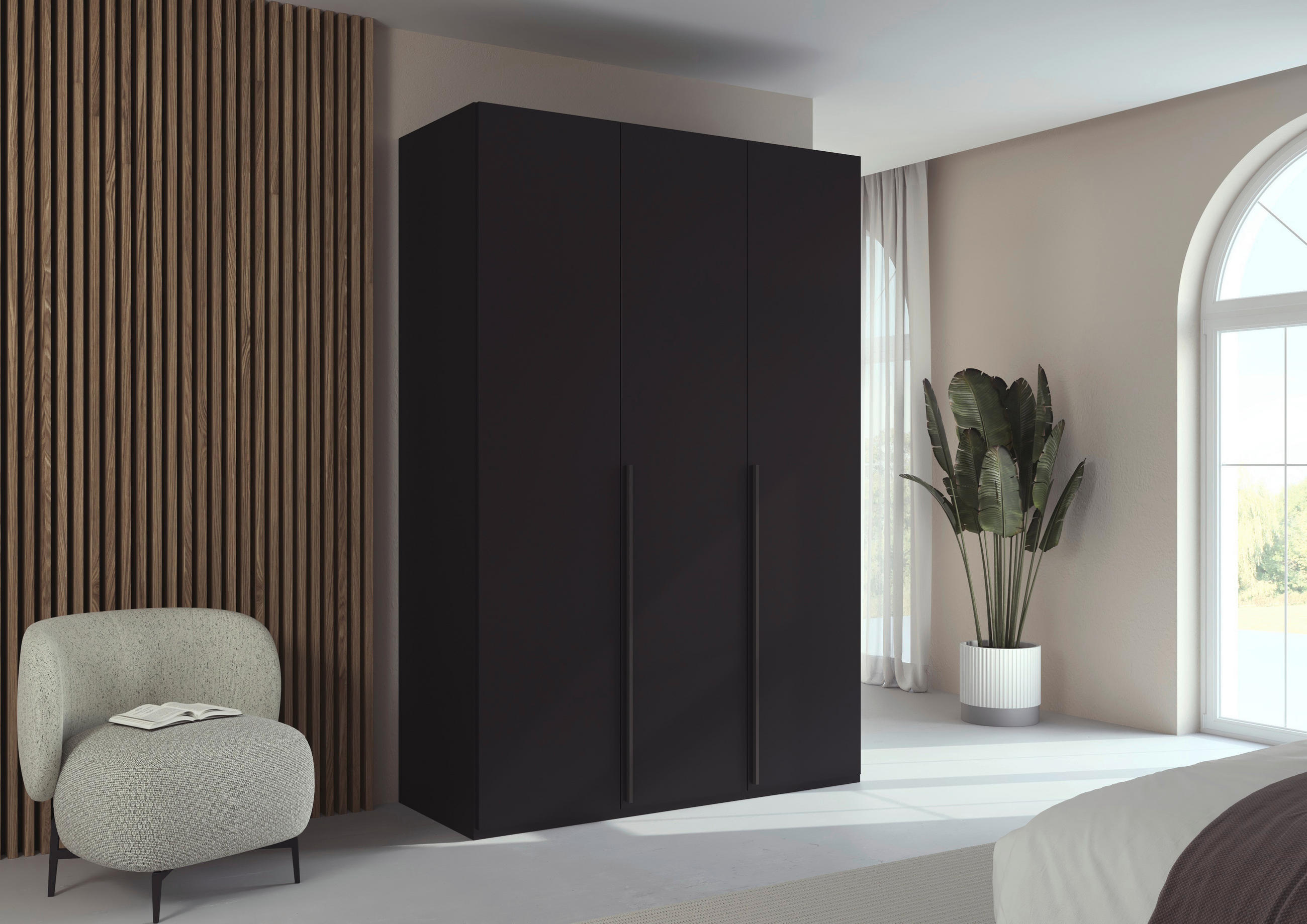 DREHTÜRENSCHRANK 151/223/60 cm 3-türig Schwarz  - Graphitfarben/Schwarz, Design, Holzwerkstoff/Metall (151/223/60cm) - home24