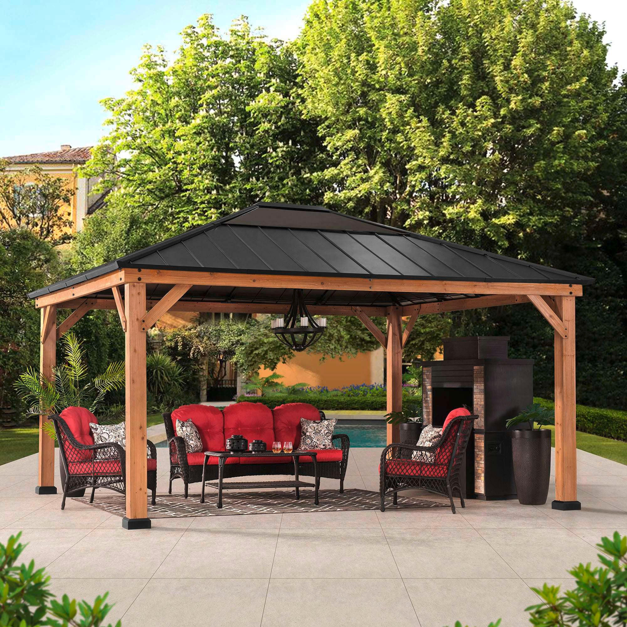 PAVILLON 452/393/287 cm  - Anthrazit/Lärchefarben, Basics, Holz/Kunststoff (452/393/287cm) - Modante