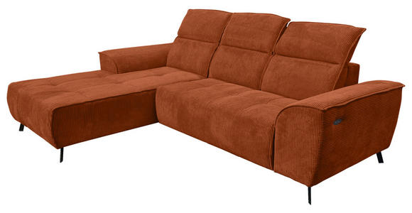 ECKSOFA Rostfarben Cord  - Rostfarben/Schwarz, KONVENTIONELL, Textil/Metall (196/290cm) - Carryhome