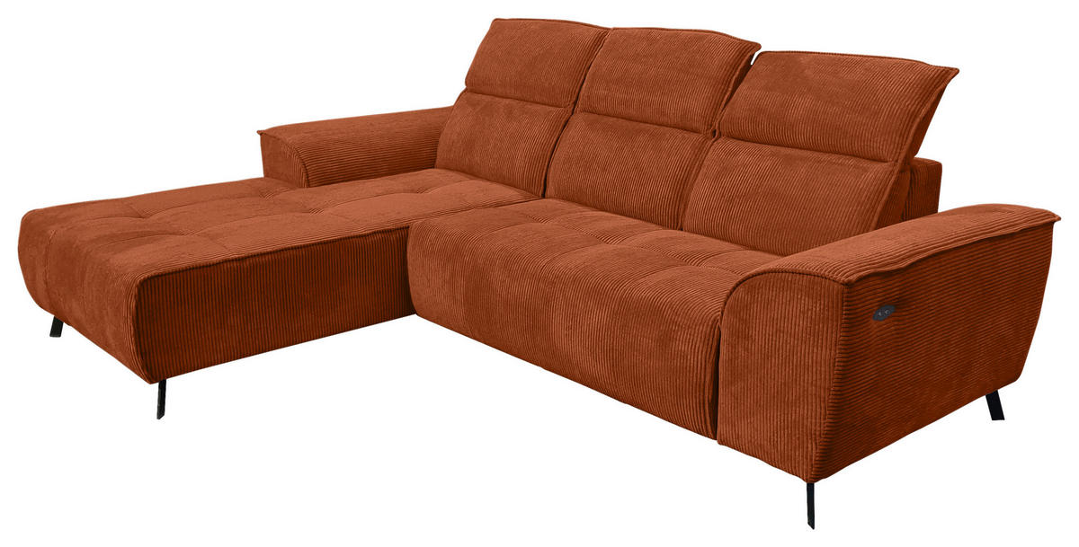 ECKSOFA Rostfarben Cord  - Rostfarben/Schwarz, KONVENTIONELL, Textil/Metall (196/290cm) - Carryhome