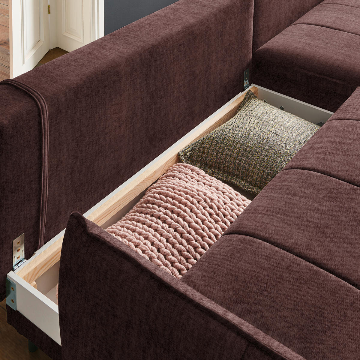 ECKSOFA in Flachgewebe Braun  - Schwarz/Braun, Design, Textil/Metall (273/180cm) - Hom`in