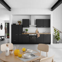 KÜCHENBLOCK 330 cm   in Schwarz, Eichefarben  - Edelstahlfarben/Eichefarben, MODERN, Holzwerkstoff/Metall (330cm) - Nobilia