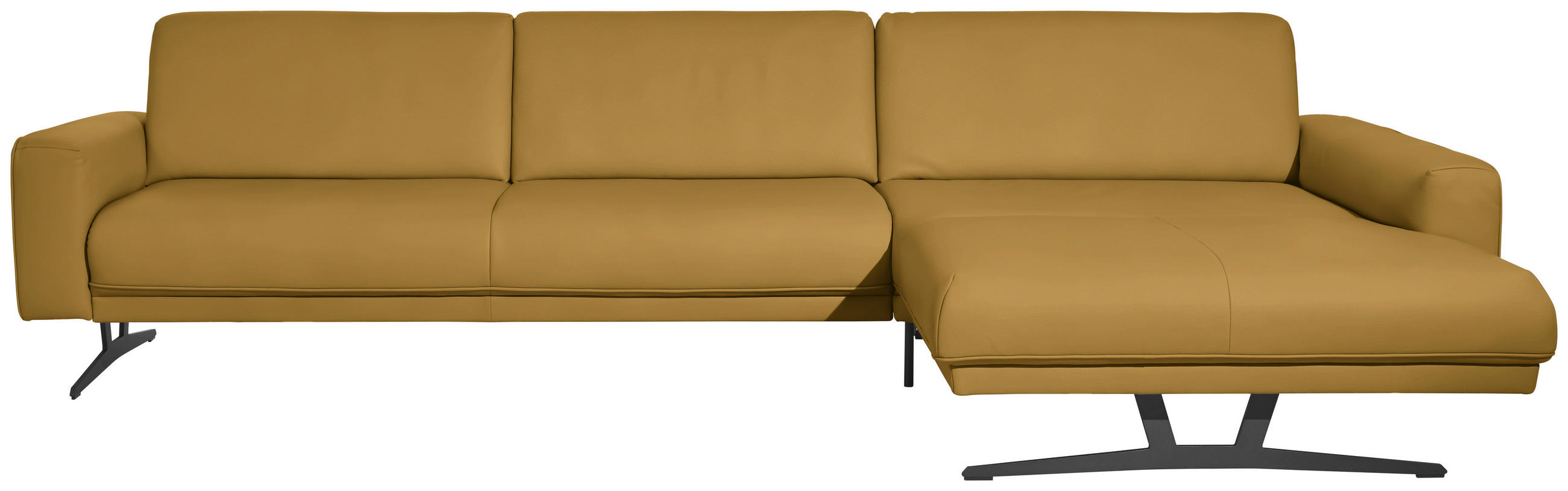 ECKSOFA in Echtleder Senfgelb  - Anthrazit/Senfgelb, Konventionell, Leder/Metall (324/179cm) - Johann Jakob