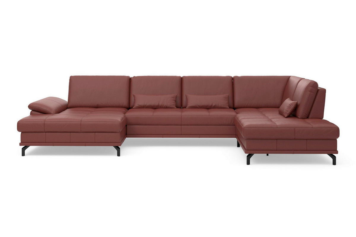 SEDACÍ SOUPRAVA, kůže, červenohnědá - černá/červenohnědá, Basics, kov/textil (176/363/223cm) - Sit & More
