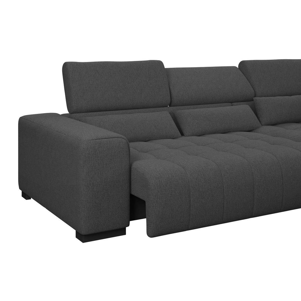 ECKSOFA MATERA Graphitfarben Chenille, Struktur Nierenkissen, Kopfteilverstellung, Sitzvorzug  - Schwarz/Graphitfarben, Trend, Holz/Textil (311/226cm) - MID.YOU